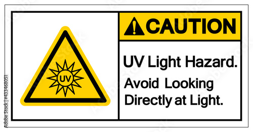 Caution UV Light Hazard Avoid Looking Directly at Light Symbol Sign, Vector Illustration, Isolate On White Background Label. EPS10