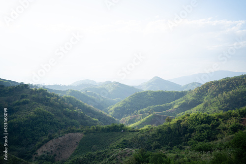 Fototapeta Naklejka Na Ścianę i Meble -  impressive photo of mountains,mountain layers landscape on a rainy day with blue sky.
