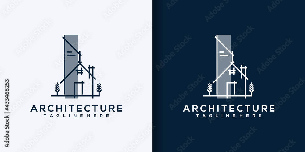 Building logo with modern line art design, design template