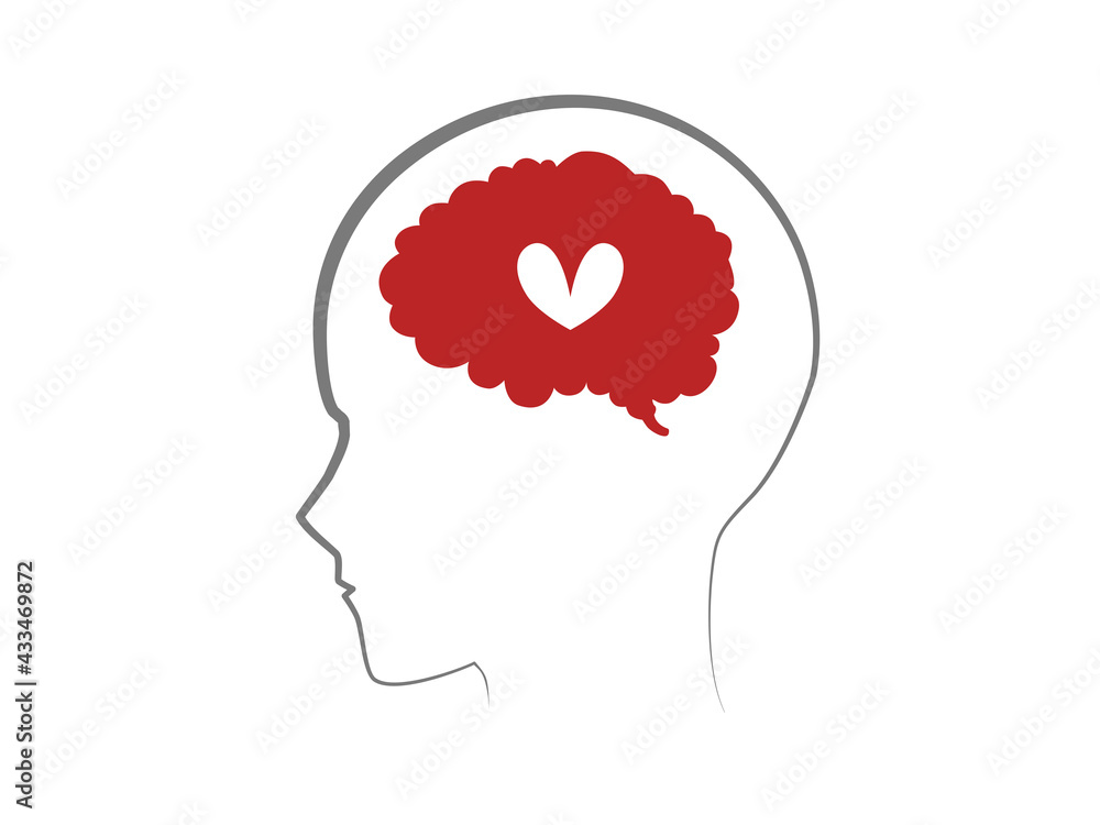 Human head  with  heart , brain shape on white background, Mental health ,brain development  medical treatment concept vector illustration