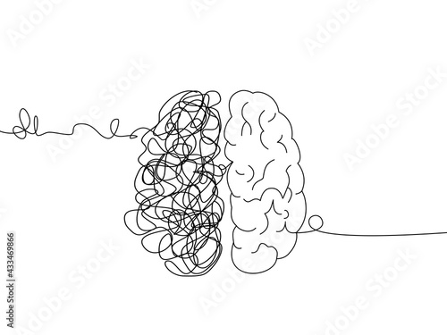 Mental health ,brain development  medical treatment concept, line in a shape of arrange messy to perfect, complicated string try to go in the same direction  , vector  illustration