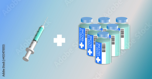 3D Vector Illustration A Syringe and two doses of COVID19 Vaccine Treatment coronavirus covid-19 Medical disposable syringe with needle for Health Medical Hospitality immunization treatment for Life