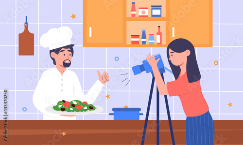 Popular TV cooking show program shooting process.