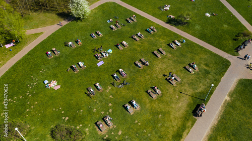 View from the height of the beach and vacationing people in Drozdy in Minsk.Belarus photo