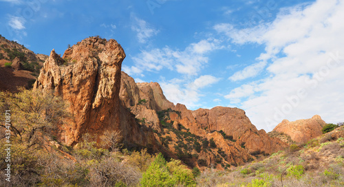 Panorama of the Highly Eroded Mountains of Big Bend National Park  Texas