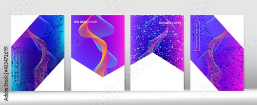 Music Covers Set. Big Data Neon Tech Magazine. 3D Flow Shapes Modern Cover Template.