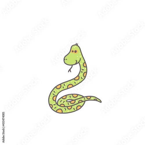 Cute snake animal. Cartoon colorful character illustration.