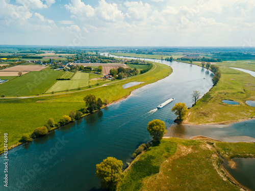 Aerial drone view of the beautiful river in the Loonsewaard, the Netherlands