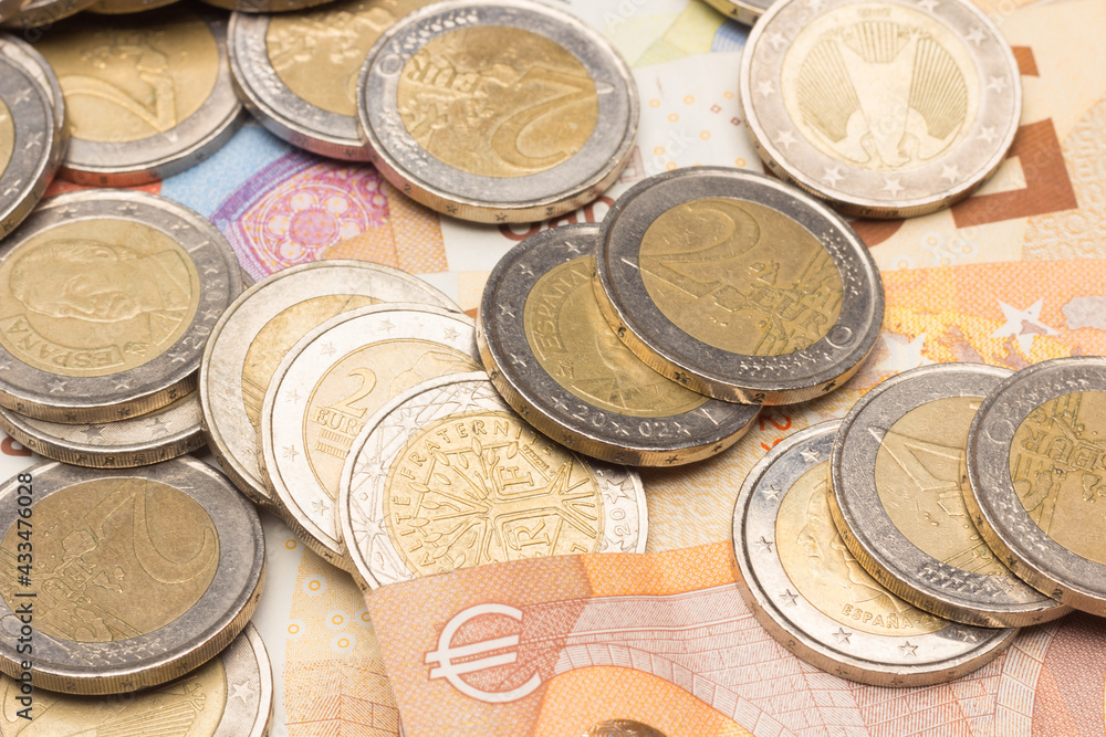 Euro coins, official currency of Europe Euro coins, official currency of Europe
