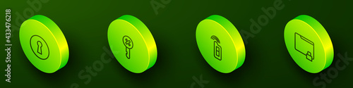 Set Isometric line Keyhole, Wrong key, Car with remote and Folder and lock icon. Vector