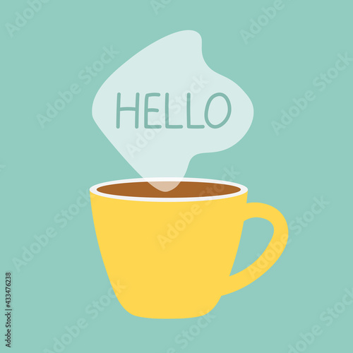 hello word written on coffee steam- vector illustration