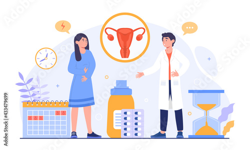 Woman who have period pain visit doctor.