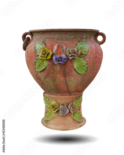 Stucco flower pot for decorating the house and garden isolated on white background. This has clipping path. 