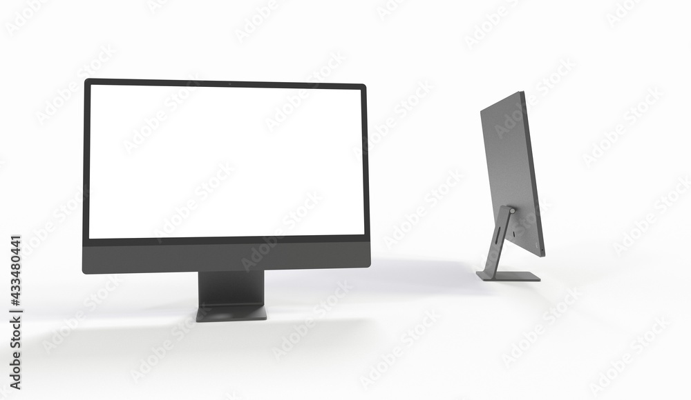 Realistic 3D Computer, with a white screen, isolated on a background Realistic 3D Computer, with a white screen, isolated on a background