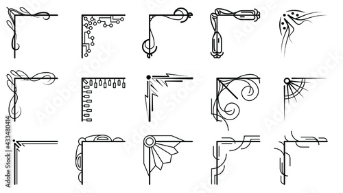 Set Hand Draw Of Corners Different Shapes Flower Decoration Vector Design Doodle Sketch Style For Wedding And Banner