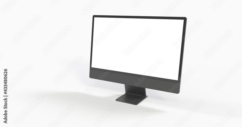 Realistic 3D Computer, with a white screen, isolated on a background Realistic 3D Computer, with a white screen, isolated on a background
