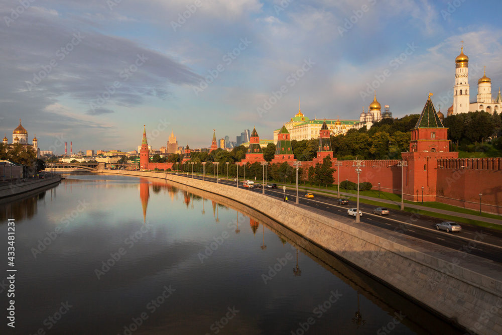 The sky is reflected in the Moskva River near the Kremlin