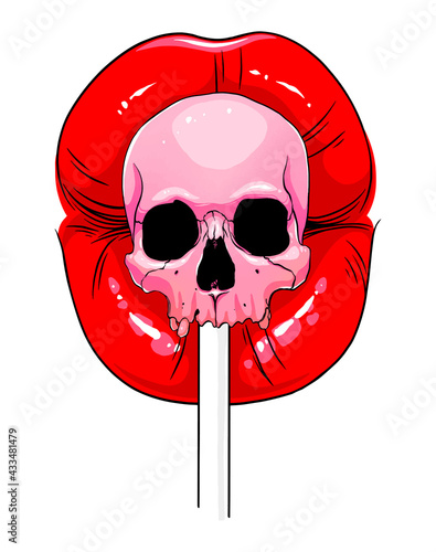 Red lips skull lollipop