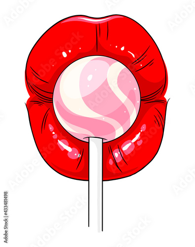 Red lips striped lollipop