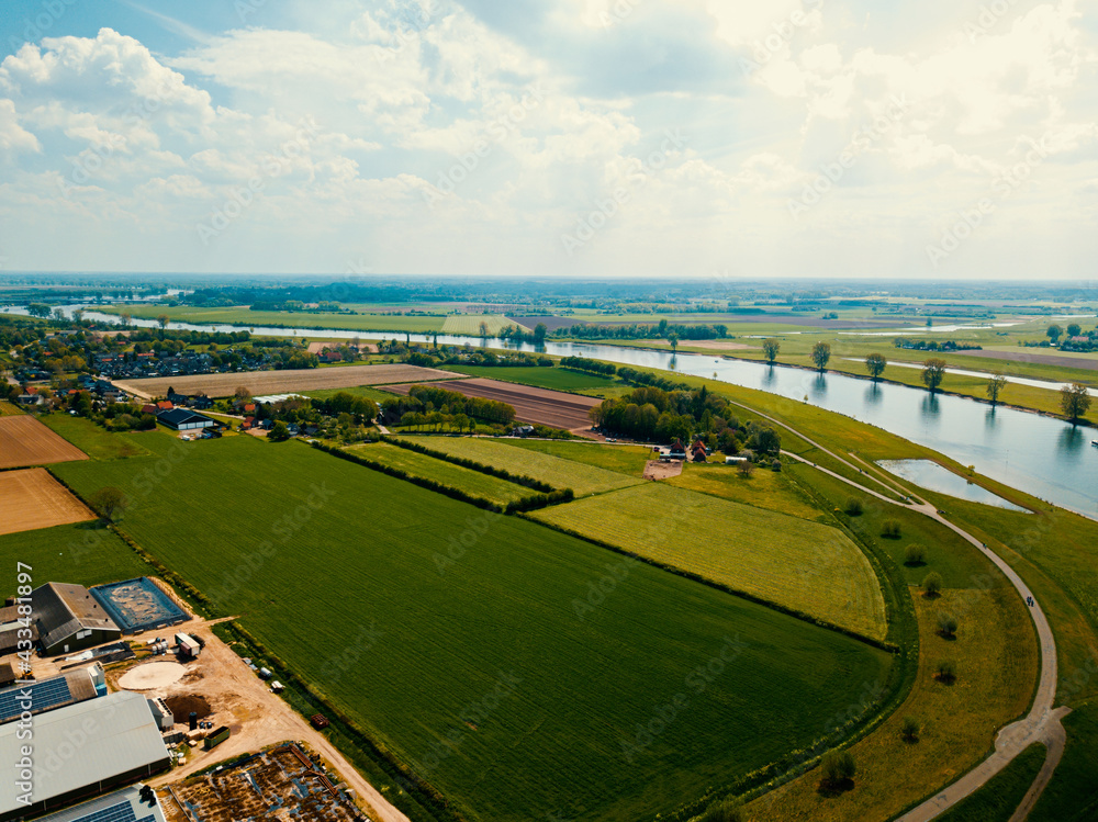 Aerial drone view of the landscape in the Loonsewaard, the Netherlands