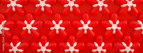 red flowers pattern, 3d render, party supplies panoramic image