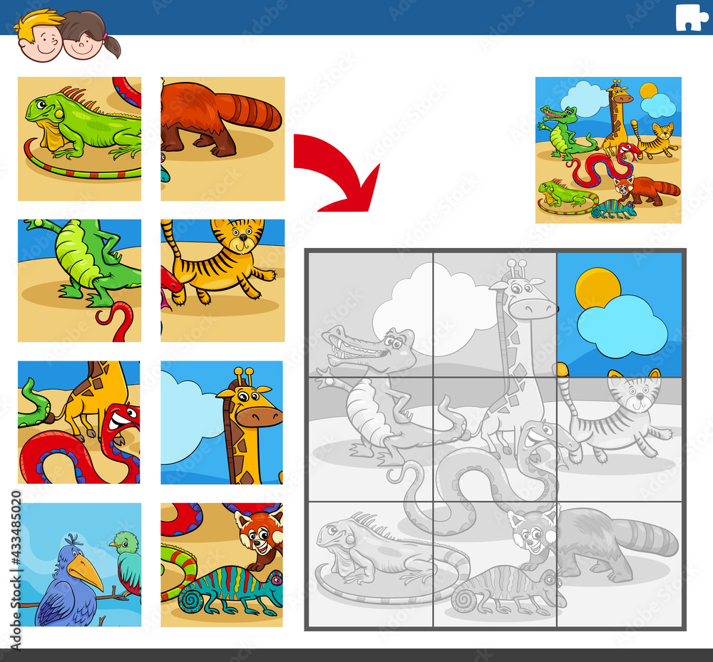 Fototapeta premium jigsaw puzzle game with wild animal characters