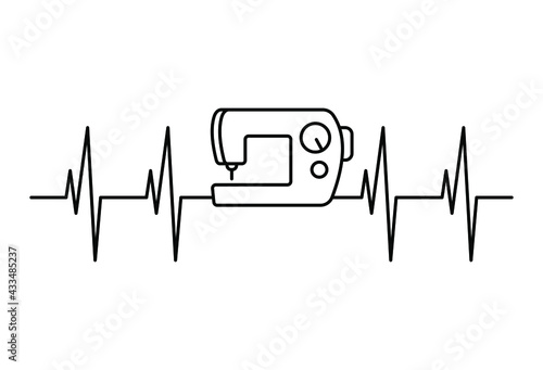 Heartbeat Sewing Machine, Love Sew Vector Illustration