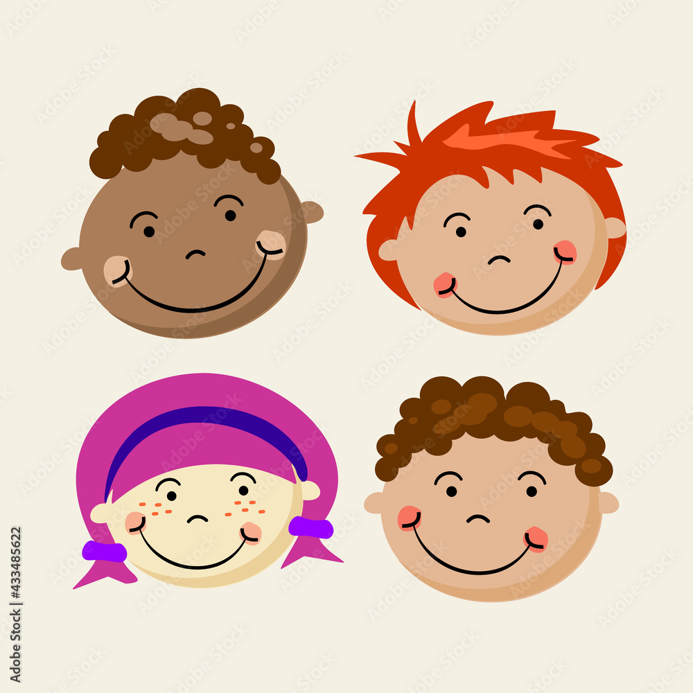 Vector illustration of funny faces of children. Vector illustration of funny faces of children.