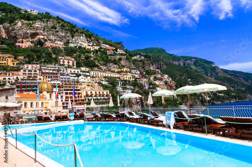 Amalfi coast of Italy. beautiful Positano town. one of the most scenic places for summer holidays. Campania