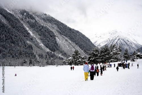 skiing in the mountains