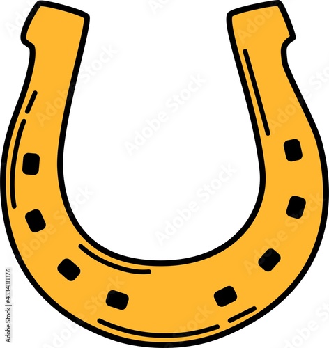 Golden horseshoe, lucky St. Patrick's day symbol. Good luck sign, vector clip art illustration.