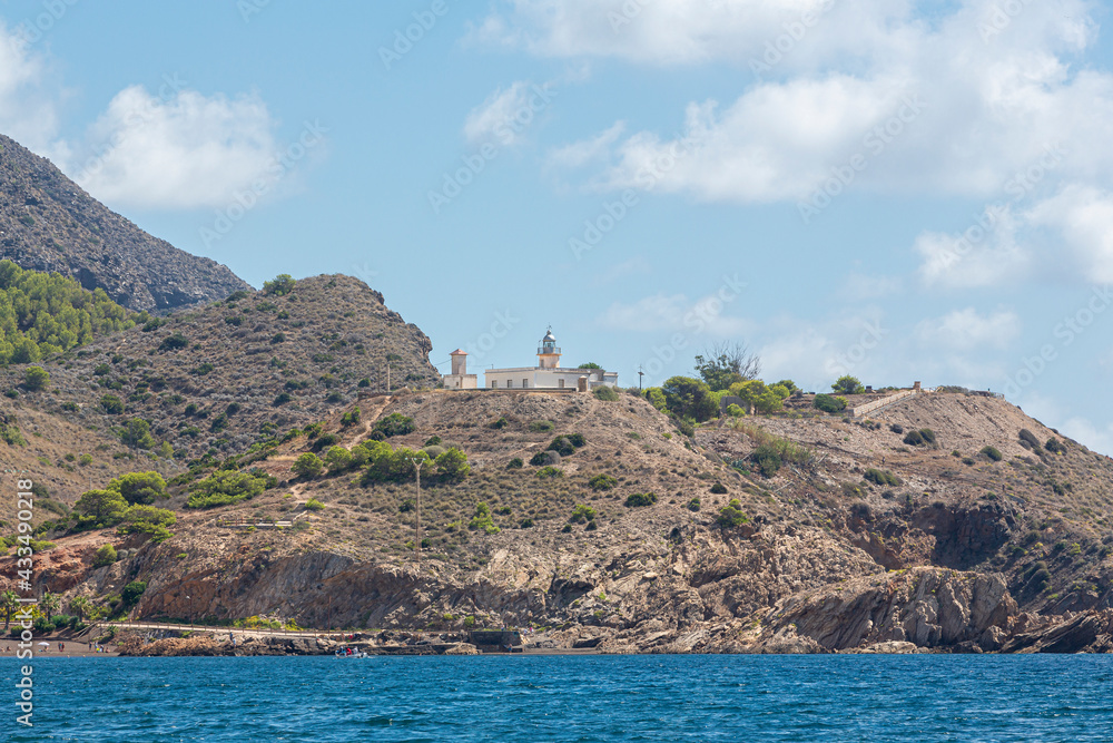 Landscape of the Portmán Lighthouse, is located in La Unión, Region of Murcia, Spain