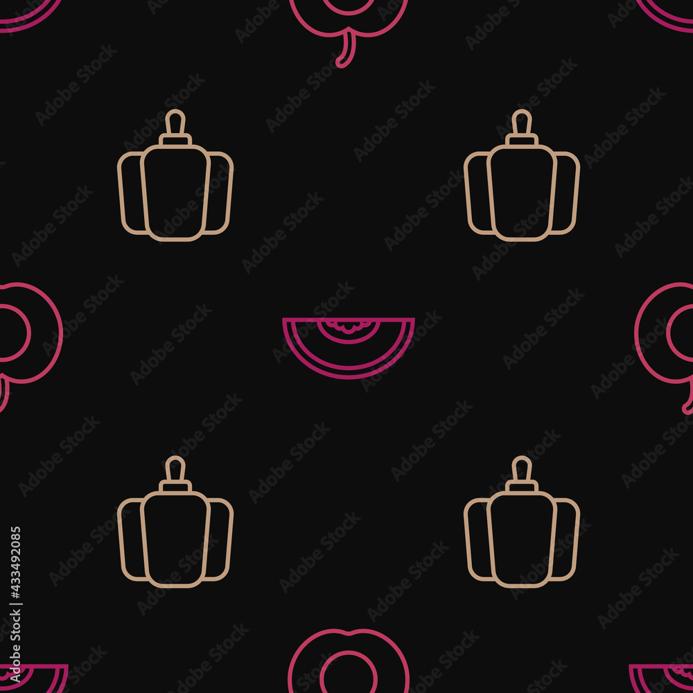 Set line Peach fruit, Bell pepper and Melon on seamless pattern. Vector Set line Peach fruit, Bell pepper and Melon on seamless pattern. Vector