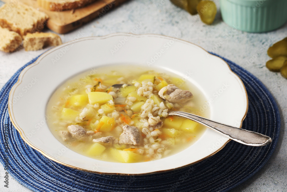 Rassolnik, traditional soup of Russian cuisine Rassolnik, traditional soup of Russian cuisine