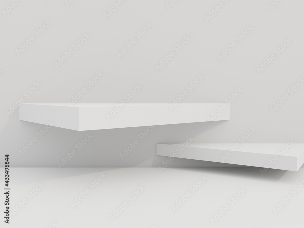 Scene with podium for mock up presentation in white color and minimalism style with copy space, 3d render abstract background Scene with podium for mock up presentation in white color and minimalism style with copy space, 3d render abstract background