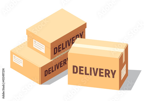 Isometric cardboard boxes set for delivery and storage. Isolated carton crates collection with various angles and point of view.