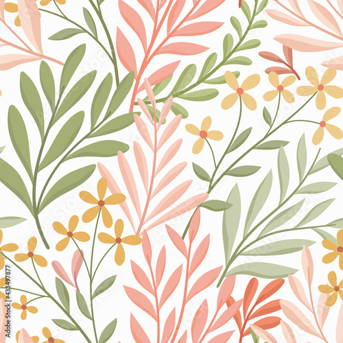 Vector hand drawn leaves seamless pattern. Abstract trendy floral background. Repeatable texture.