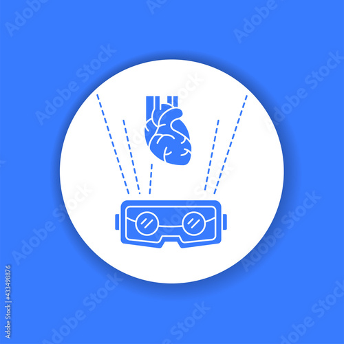 VR cardiac surgery black glyph icon. Virtual reality in medicine. Pictogram for web page, mobile app, promo.