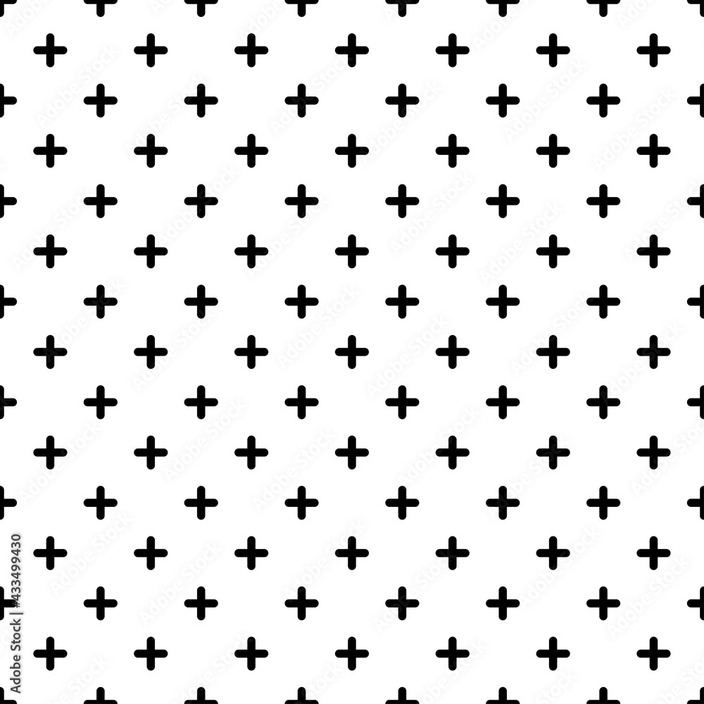 Black crosses isolated on white background. Monochrome geometric seamless pattern. Vector simple flat graphic illustration. Texture.