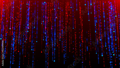 Abstract background with interweaving of colored lines and dots. Network connection structure. Data exchange. Digital technology. 3D rendering.