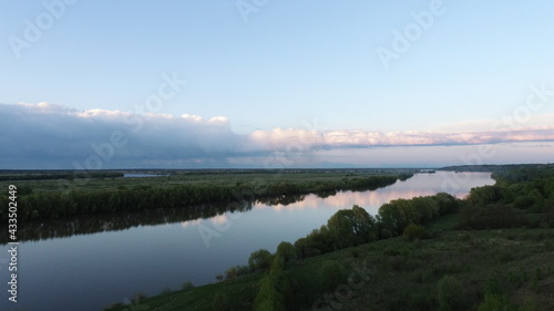 View of the Oka River and floodplains on a quiet spring evening
