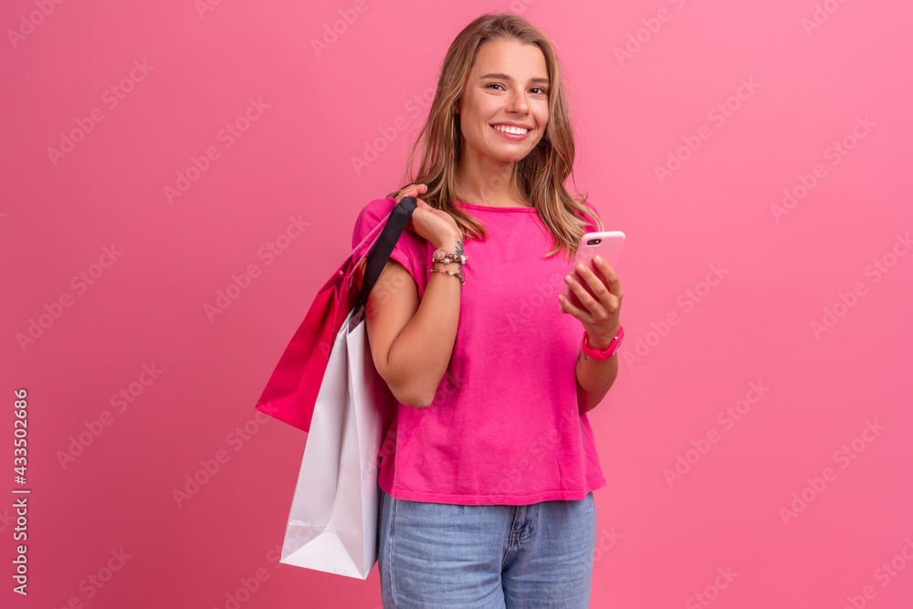 pretty cute smiling woman in pink shirt smiling