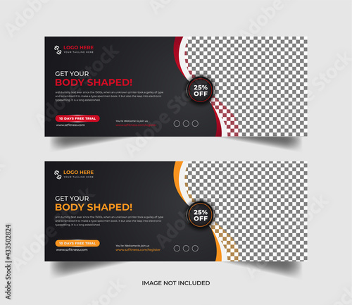Fitness gym social media cover or  landscape banner design template Premium Vector ads