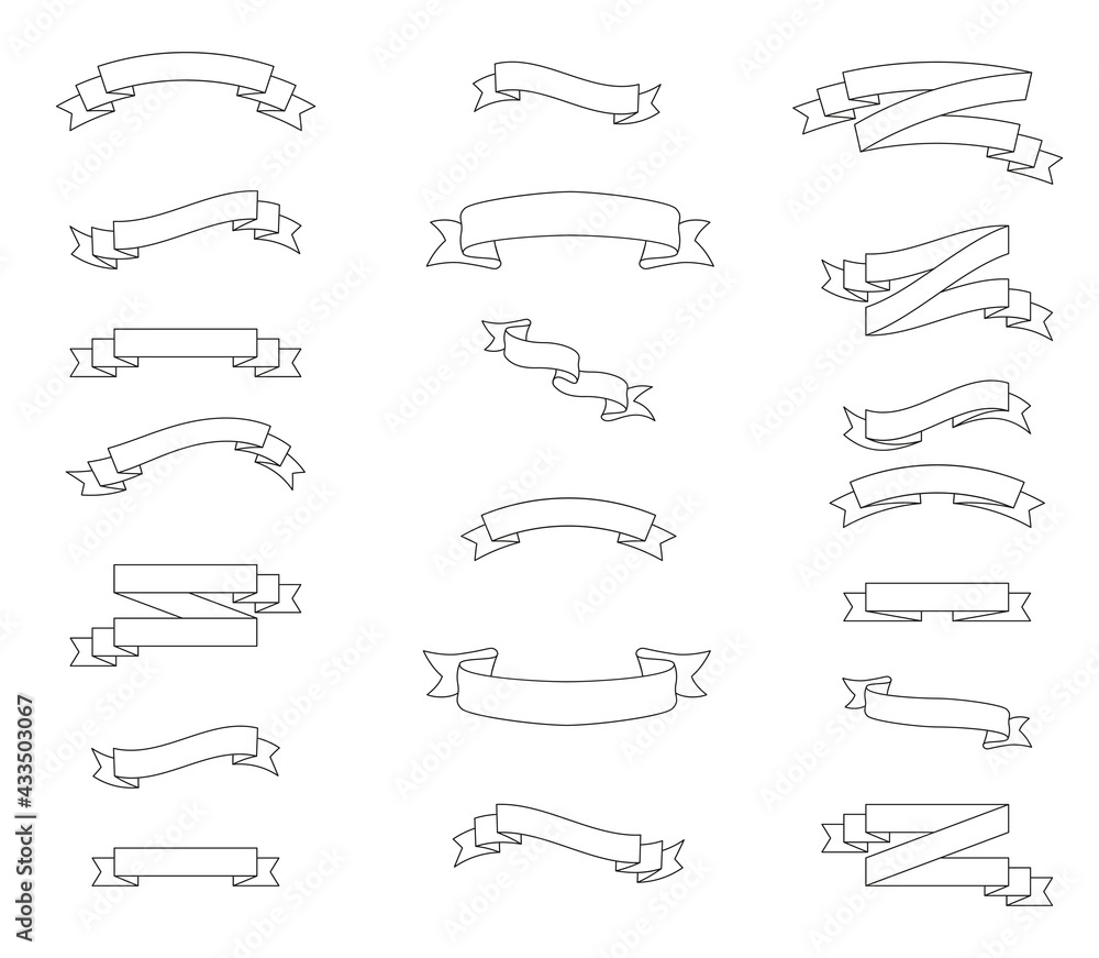 Set of ribbons isolated in outline style. Vector illustration design elements for promotion and announcement with copy space. Decorative template. Set of ribbons isolated in outline style. Vector illustration design elements for promotion and announcement with copy space. Decorative template.