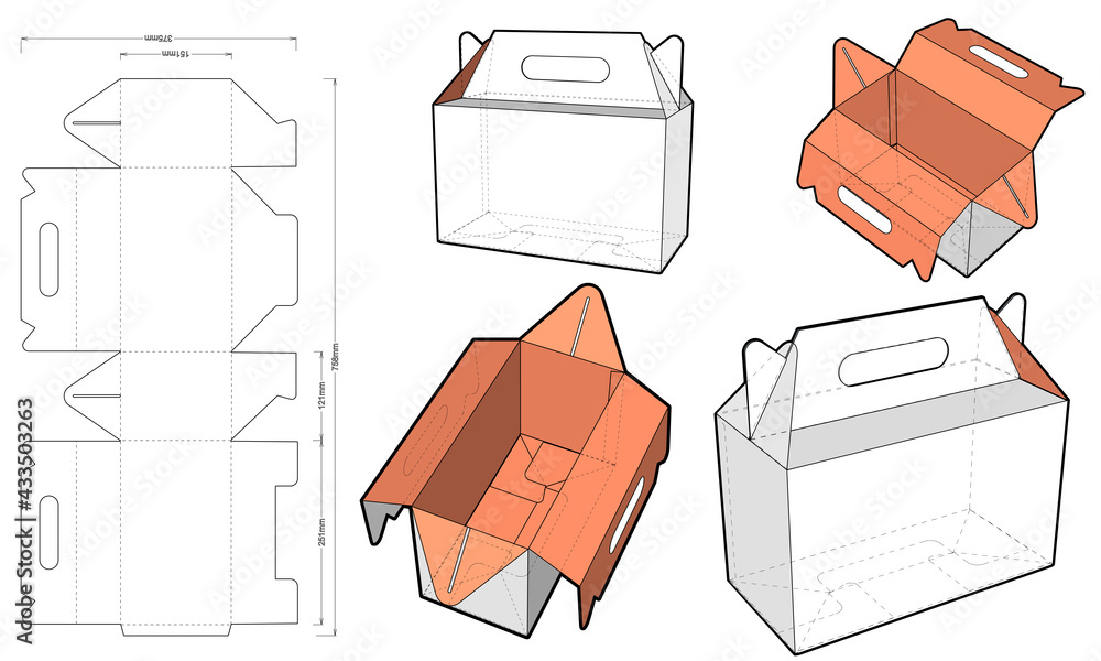 Cake Box with handle and Diecut Pattern. The .eps file is full scale