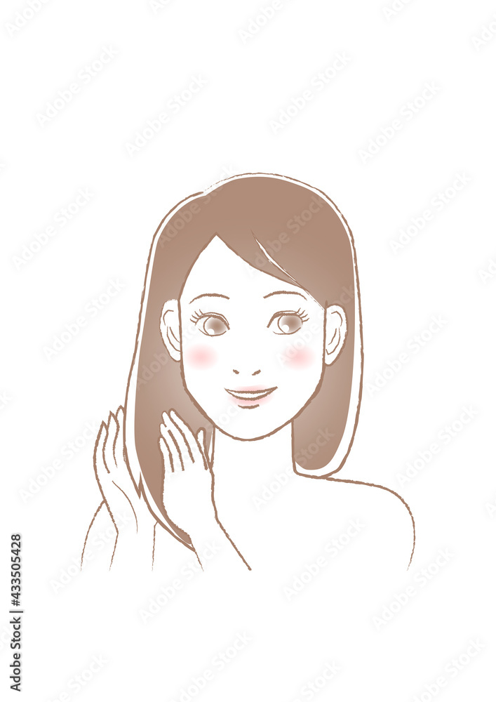ヘアケアする女性のイラスト ヘアケアする女性のイラスト