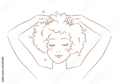 シャンプーする女性のイラスト
