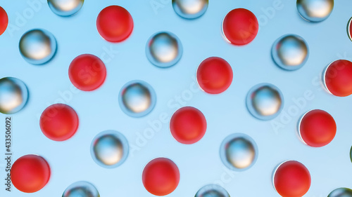 background from rows of red-silver spheres. abstract composition 3d render illustration