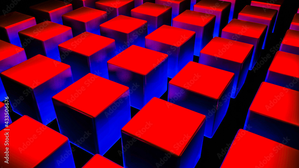 Obraz premium background of smooth cubes with red and blue edges. 3d render illustration