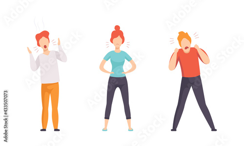 Angry Furious People Set, Indignant Aggressive Male and Female Characters Shouting, Arguing and Gesturing Flat Vector Illustration